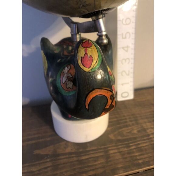 Stone Elephant World Globe on Painted on Marble Base Art Deco. Rare. Read - Picture 3 of 16